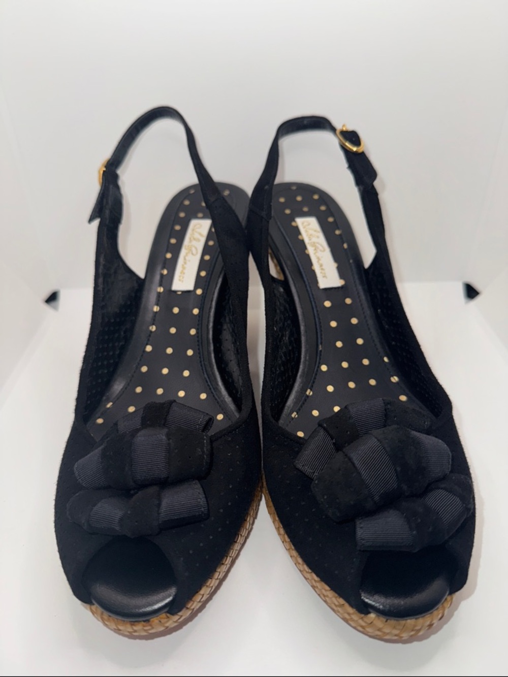 Lulu Guinness Suede Slingback Wedges Open Toe w Bow Women’s EU 39.5 - Picture 3 of 13
